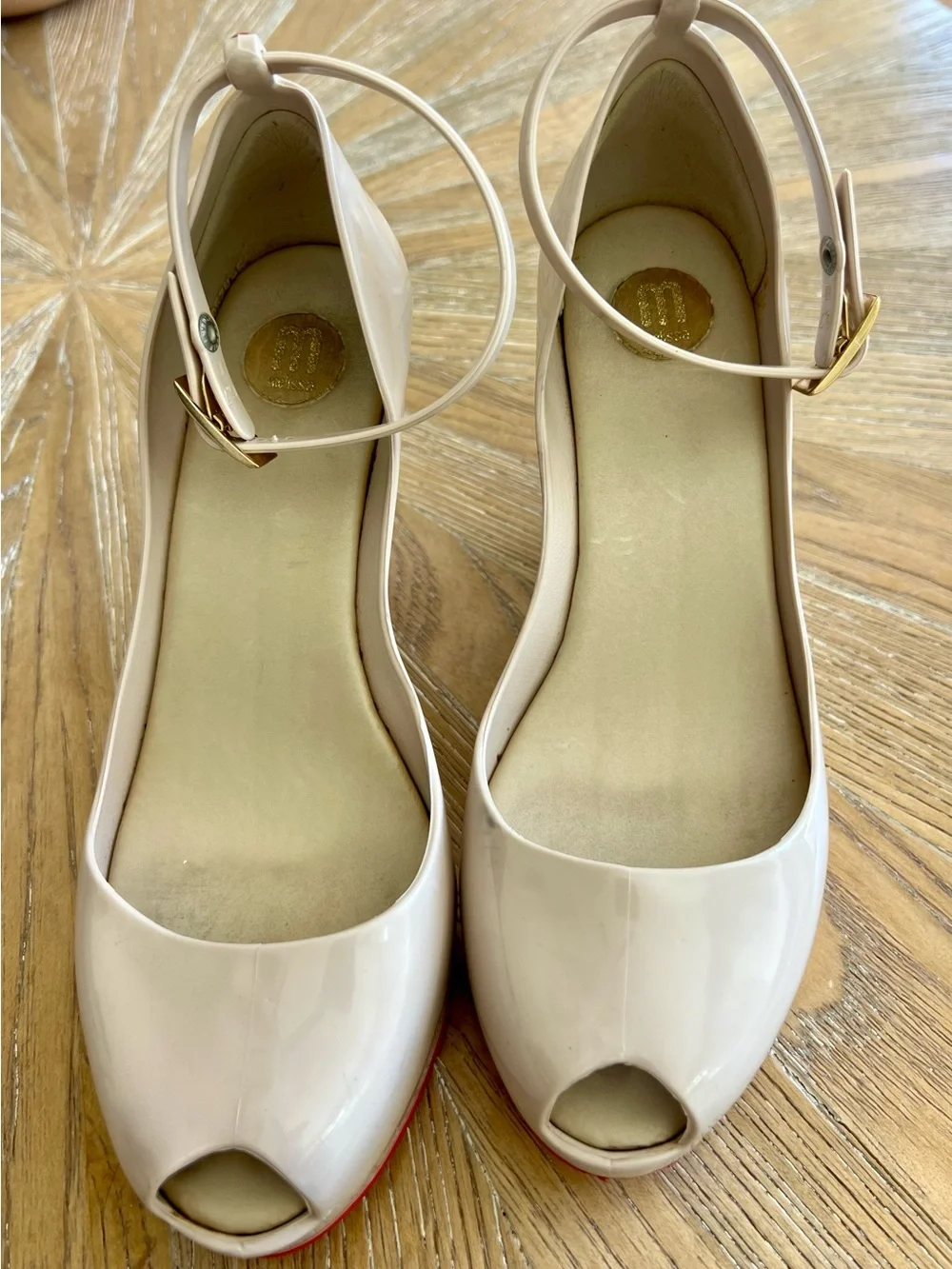 Melissa Nude Patent Peep-Toe Wedge size 6.5
